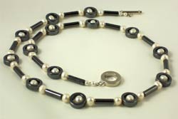 Hematite 'Donuts' accented with fresh water pearls